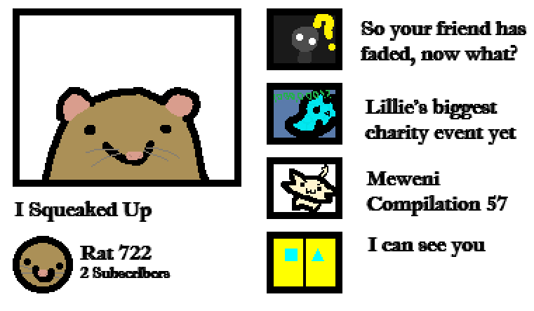 PigeonGod39's tweet photo. Daily Rats for no reason

Day 722: Apology Video Rat #rat #pixelart https://t.co/y5hLDp5K6Y