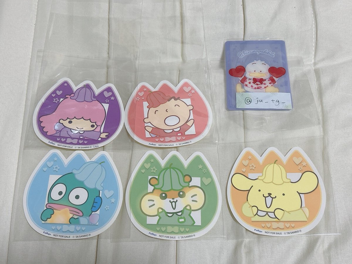 ju_tg_'s tweet photo. ナムコで推し色 カラフルチューリップ C賞 おなまえバッジふうステッカー 交換

【譲】ポムポムプリン、コロコロクリリンハンギョドン、ララ、みんなのたあ坊

【求】あひるのペックル＞こぎみゅん https://t.co/8Cc9IWXilR
