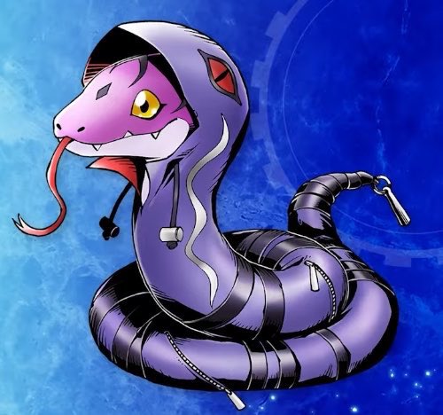 k1tsun3_mon's tweet photo. #DIGIMONTIMES に出てきたこの蛇デジモンガチ好きなんだけど！！
名前何にかなーー？
ヘビモン？もしかしたらジャケットモンww？シェッドモン？フードモン？？
なんか色んなところにいっちゃったwww
けどガチでかわいいーーー❤️❤️❤️
#DIGIMON #デジモン https://t.co/ojokqP526I