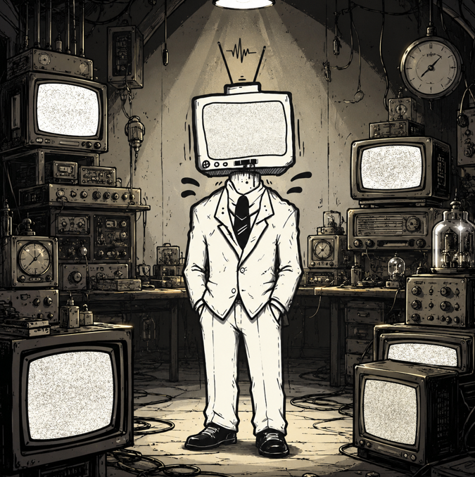 NOSIGNAL_DEV's tweet photo. No face. No voice. No signal.
Just a white suit, a broken broadcast, and a screen full of static watching the market from Channel Zero.
NoSignal is live, and the TV never really turned off.

#NOSIG #Pump #Solana https://t.co/P9aVNxHjbL