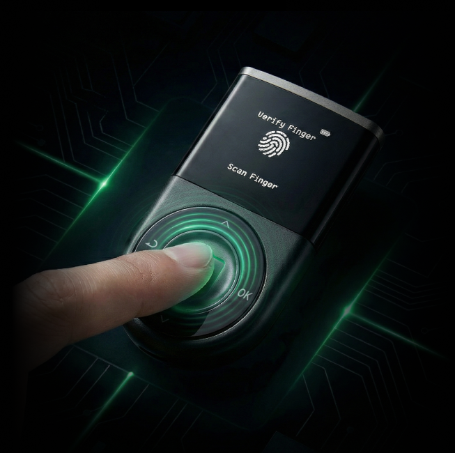 DCENTWALLETS's tweet photo. ✨ Fun Fact Friday ✨ 🖐️

Your D'CENT Biometric Wallet can hold 2 fingerprints but most people don't realize:

The 2nd can approve transactions, just like your own.

➤ Add or manage in Settings → Security → Enroll Finger.

Only enroll a finger you trust. 🫡