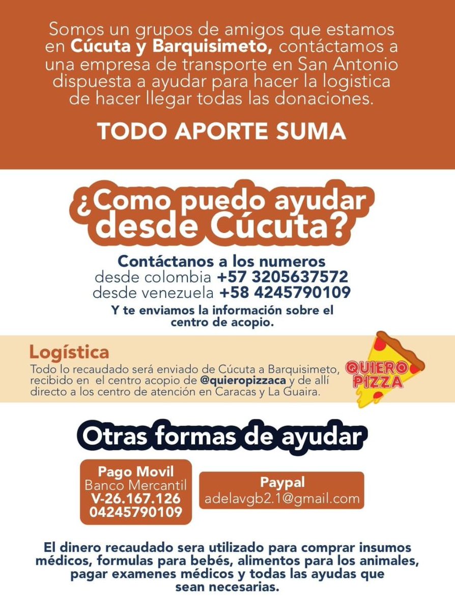 haotarium's tweet photo. Un amigo muy querido me compartió esta información para que yo pudiera hacerle eco. No importa si no son de Cúcuta o Barquisimeto, desde cualquier parte de Colombia o Venezuela pueden ayudar con donaciones para insumos para Caracas y La Guaira, mas información en las imágenes 👇 https://t.co/FtkPVJjQdl