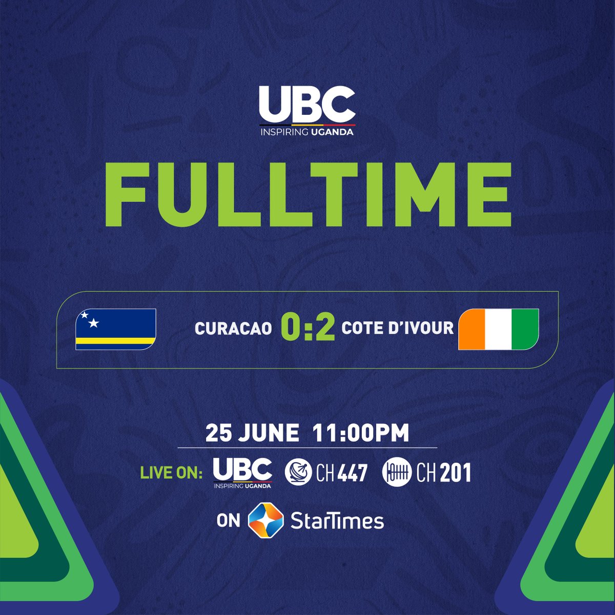 StarTimesUganda's tweet photo. Côte d'Ivoire blanks Curaçao 2-0 to secure their first-ever World Cup knockout stage spot!

📺 Tune into LIVE on 𝐔𝐁𝐂 𝐂𝐇.𝟒𝟒𝟕/𝟐𝟎𝟏 on StarTimes
#FIFAWorldCup https://t.co/NHCLBofg1N