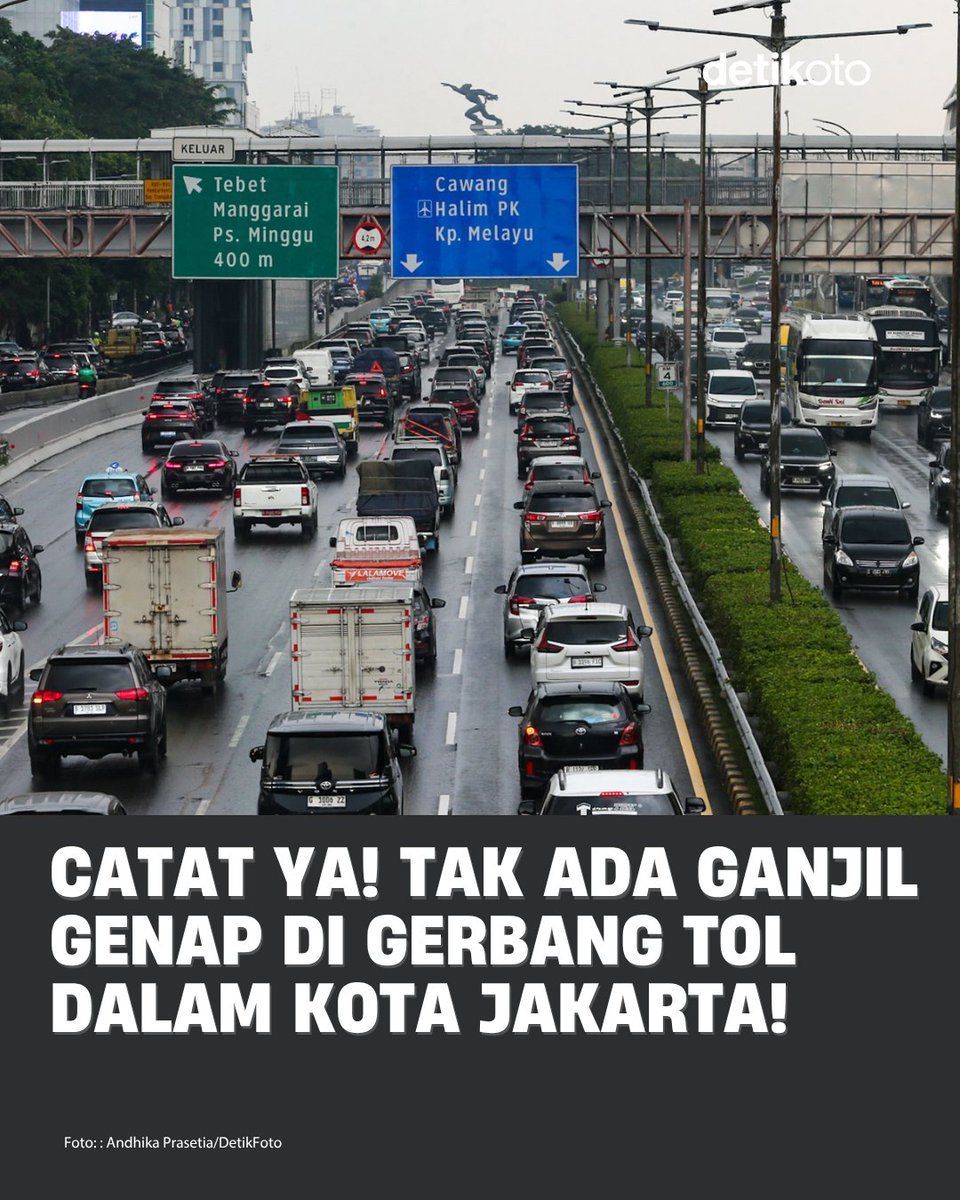 detikoto's tweet photo. Jasa Marga menegaskan tak ada gerbang tol yang menerapkan ganjil genap. Ganjil genap hanya berlaku di jalan arteri ya, detikers! 😉🛣️

#detikOto #GanjilGenap https://t.co/WHjy4fAucI