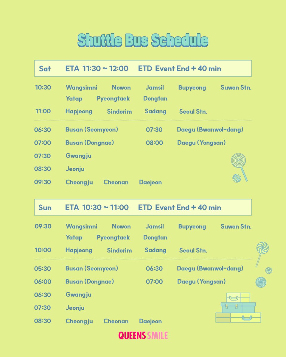 queenssmile_bus's tweet photo. 시즈니 누나들 💚 (계정주 진짜 여자임)

NCT DREAM 10TH ANNIVERSARY PARTY 〈THE SWEET DREAM HOTEL〉

맞아요 🚌
이번 팬미팅 안전한 ✨ 공식 셔틀 버스 ✨
공지 드리려고 왔어요
 
🫧 츄츄츄츄츄잉껌 할 때가 어제 같은데 
시간 너므 빠르다 미치겠다 엔시티 드림 오빠들 
(이제는 오빠라고 불러도 되겠지...)

1️⃣ 아레나 입구 앞에서 타나요?
 ㄴYes

2️⃣ 모든 부스 오픈 전에 도착하나요?
 ㄴYes

3️⃣ 앵앵앵콜 끝날 때까지 기다렸다가 출발하나요?
 ㄴ Yes

팬미팅 100% 즐길 수 있는 방법 여깄습니다 🫷🏻

인스파이어 아레나 가는 법 어렵지 않아요 (조건: 저랑 함께해야 됨) 

Yo Dream 쩔어주자파이팅
시즈니들 모두모두 일반 예매 파이팅

공식 셔틀 버스는 일반 예매 티켓팅 끝나면 열려요!!

2026.06.26(Fri) 20:00(KST)~
링크 확인!! 어플 확인도 가능 👌🏻👌🏻

🔗 https://t.co/wKkP35tHEi

#NCTDREAM #THESWEETDREAMHOTEL
#NCTDREAM_10TH_ANNIVERSARY_PARTY
#NCT_10TH_ANNIVERSARY