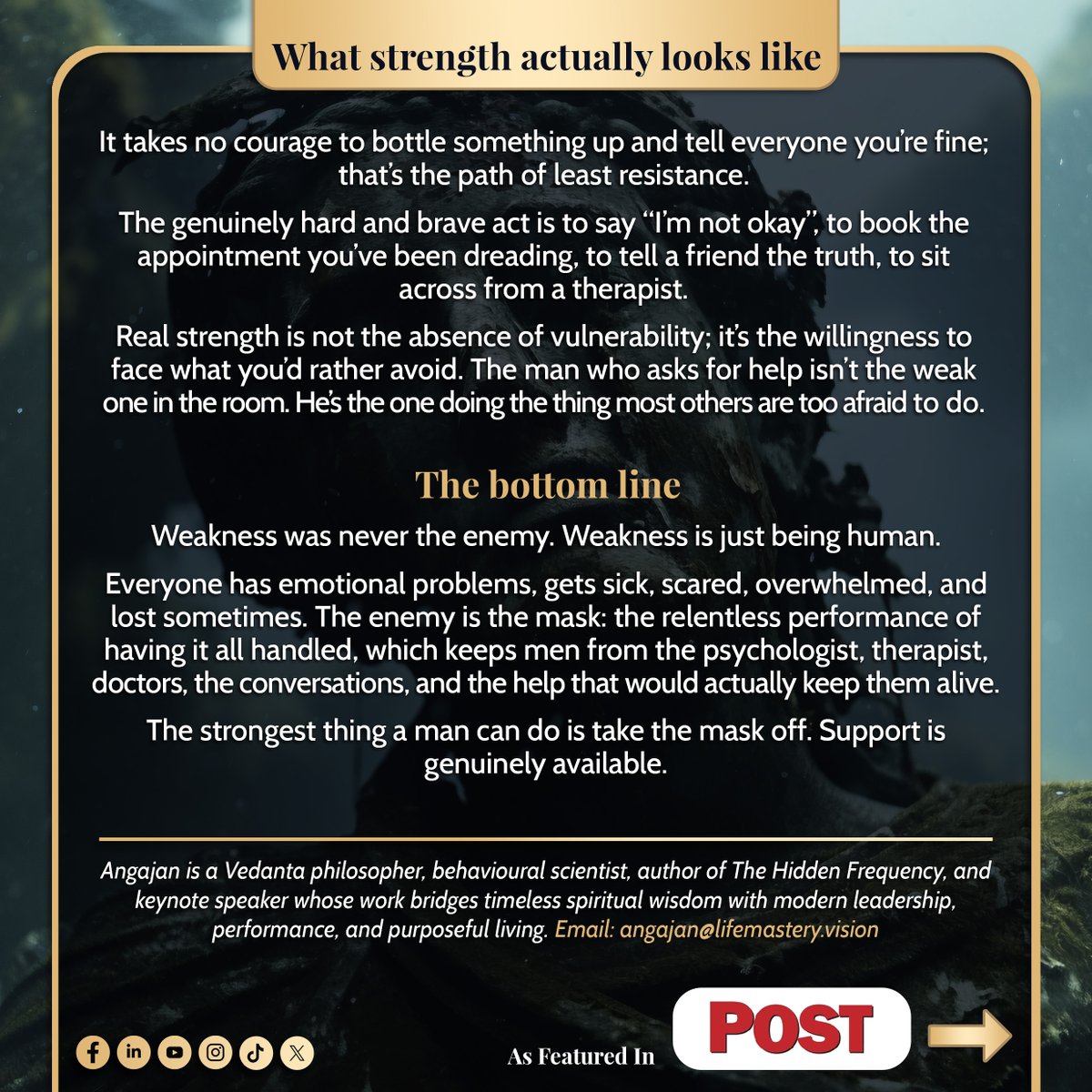 angajan's tweet photo. I recently sat down with @PostKZN to discuss a vital topic for Men’s Health Month: TRUE STRENGTH. The biggest threat is not disease, but disconnection.

#MKAngajan #MensHealth https://t.co/VWWBMtf05N