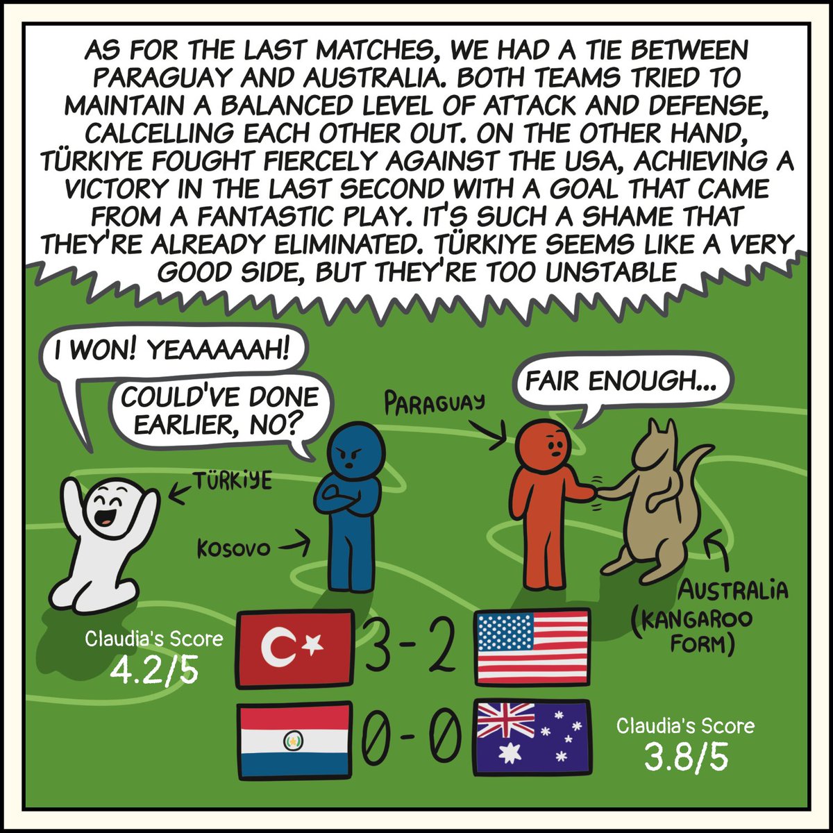 TheOGArgon's tweet photo. Claudia analyzes the FIFA world cup matches #16 #fifaworldcup #football #United26 #comics #webcomics https://t.co/XoJvbuZW9N