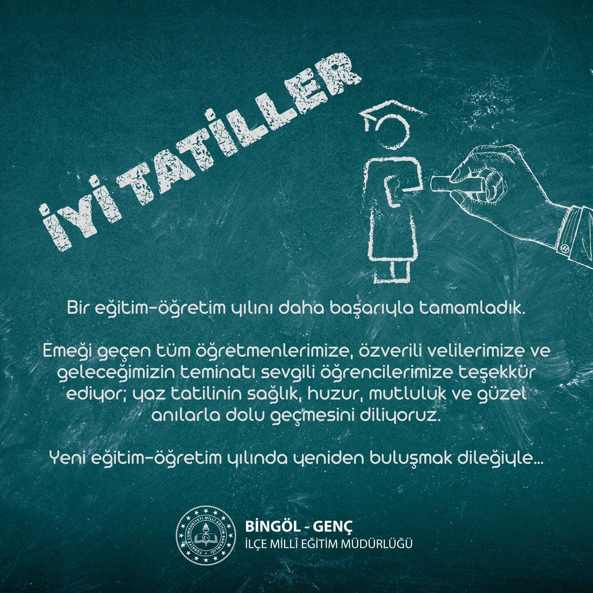 gencmem12's tweet photo. 📚 Bir eğitim öğretim yılını daha başarıyla geride bırakmanın sevincini paylaşıyoruz.

Yıl boyunca emek veren tüm öğrencilerimize, fedakârca çalışan öğretmenlerimize ve her zaman destekleriyle yanımızda olan velilerimize teşekkür ediyoruz.

🌿 Sevdiklerinizle birlikte sağlık, huzur ve mutluluk dolu, dinlenerek ve keyifle geçireceğiniz bir yaz tatili dileriz.

☀️ İyi tatiller!

@tcmeb @tcgenc_ @bingolmem @MustafaOzel66 @me_erdemoglu