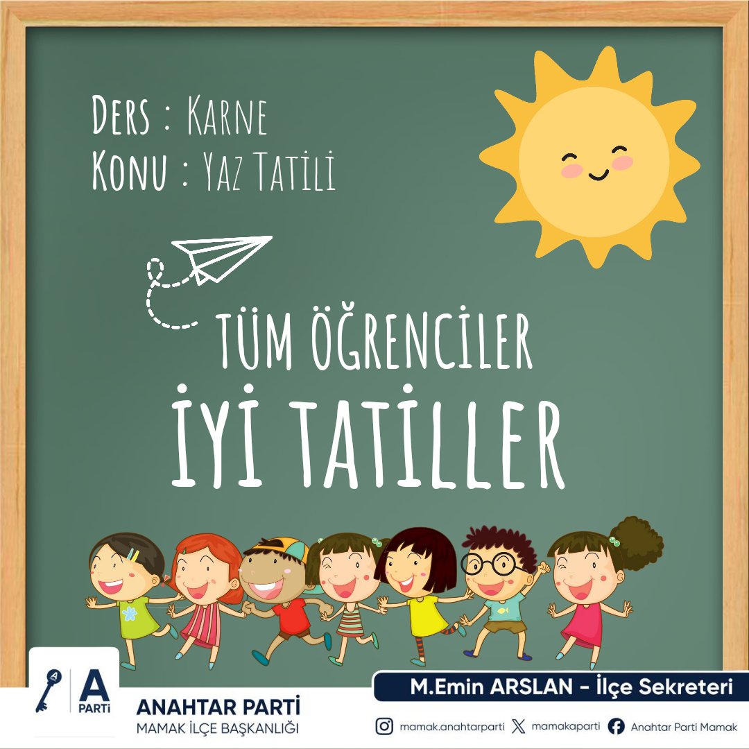 Muhammed546252's tweet photo. 2025-2026 eğitim öğretim yılını tamamlayan tüm öğrenci, öğretmen ve velilerimize iyi tatiller dileriz. https://t.co/yXdqpQPVHO
