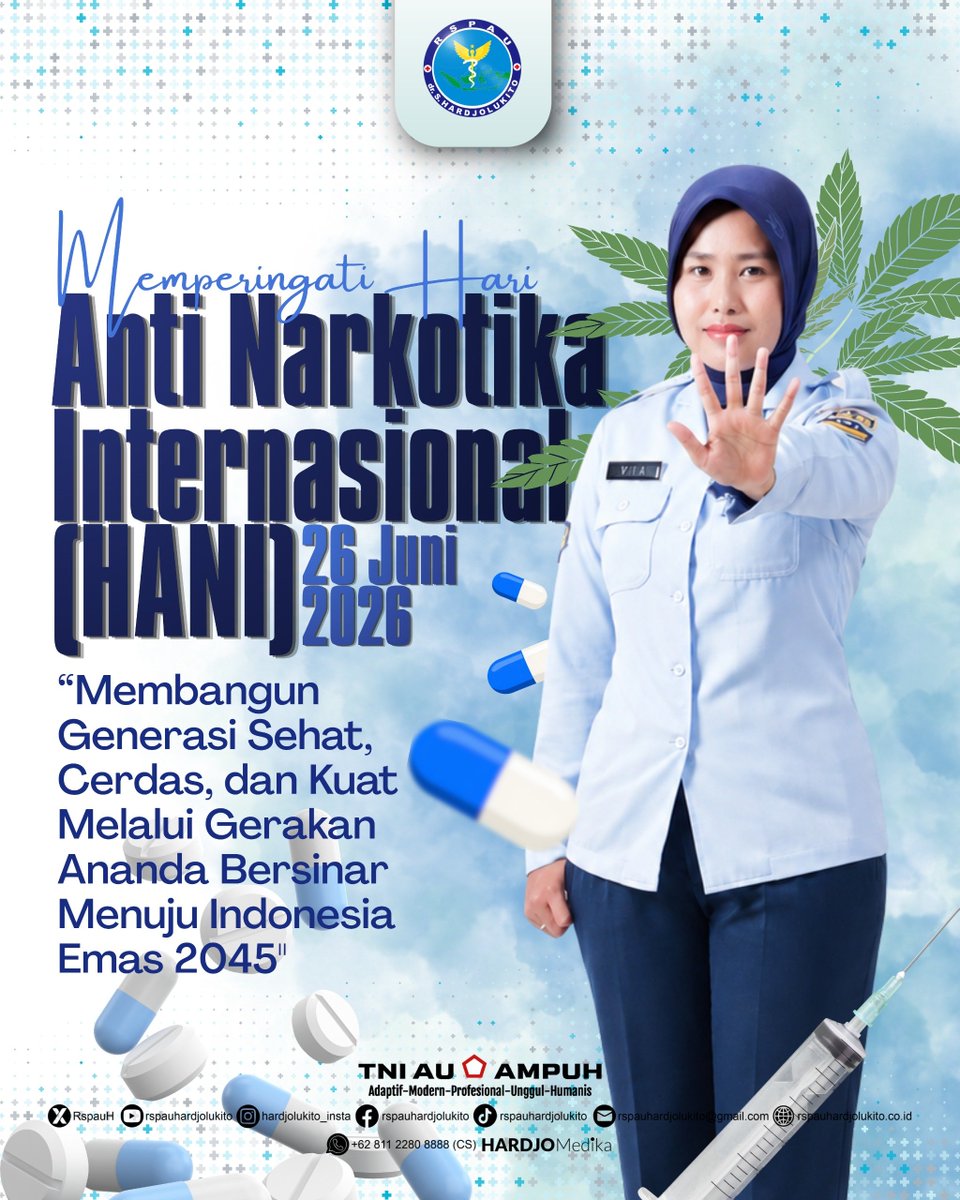 RspauH's tweet photo. Hari Anti Narkotika Internasional 2026

Mari bersama wujudkan generasi yang sehat, cerdas, dan kuat dengan menjauhkan anak-anak kita dari bahaya penyalahgunaan narkotika. Setiap langkah pencegahan hari ini adalah investasi berharga untuk masa depan bangsa. https://t.co/9R9DbThTwe