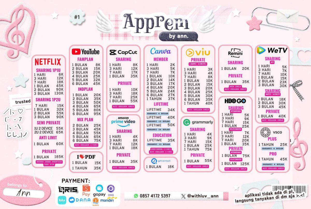 lweejn's tweet photo. @Itshany10 ꒰ 🐰🌸 haloo kak!  ⣠   ♡︭  aku ready app premium yang kamu butuhin 🌷🦢 ༝ full warranty dan 100% aman! come and grab your apps ⌢ ⊹ 🎀🪞 ˳  ໋៶ εїз 

╰ ︰♡ 💌 order : https://t.co/LNIFlzmTQU
╰ ︰♡ 👛 proof : https://t.co/WKQDMhIqgH https://t.co/GjveU3Ad2g