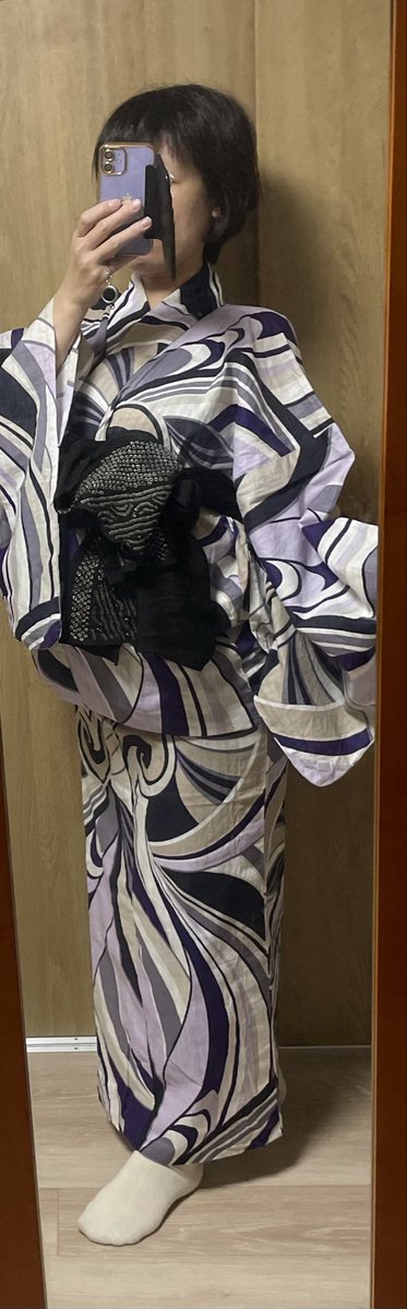 373minmin's tweet photo. 妊婦浴衣チャレンジ。祖父から譲られた兵児帯が弱ってて裂けてきた😭ので前結びのままに。
#きものぐるり でお迎えした浴衣を着てみました。柄、格好いい！ https://t.co/enuTESQPx0