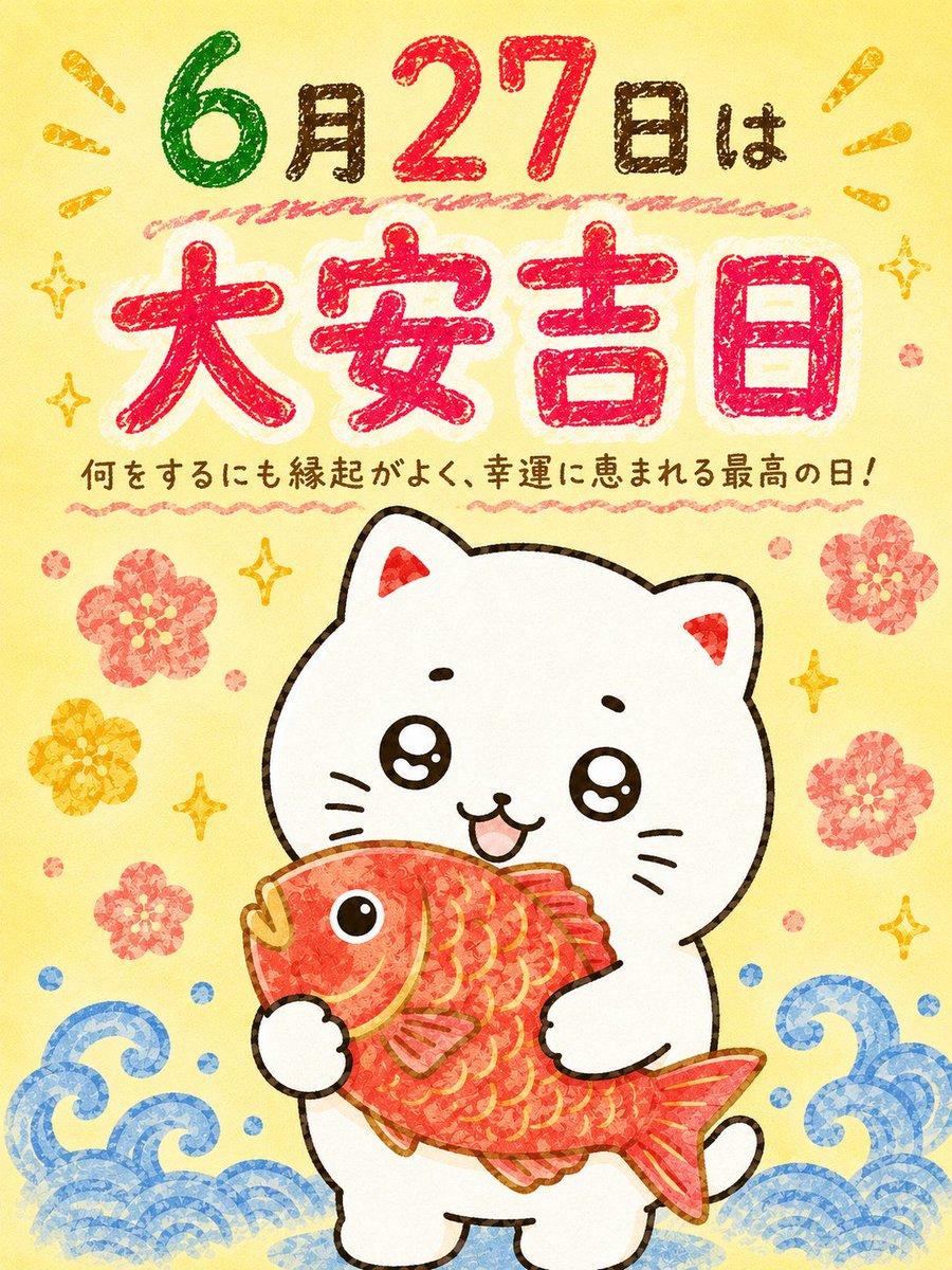 shironeko_7para's tweet photo. ６月２７日は『大安吉日』！"文句なしにめでたい日" "あらゆることにおいて吉" といわれているよ。いつもは言えない感謝の言葉を大切な人に伝えてみるのもいいかも。今日は台風が来ているので、みんなが安全第一に無事にすごせますように。 https://t.co/4bSgSpDZSJ