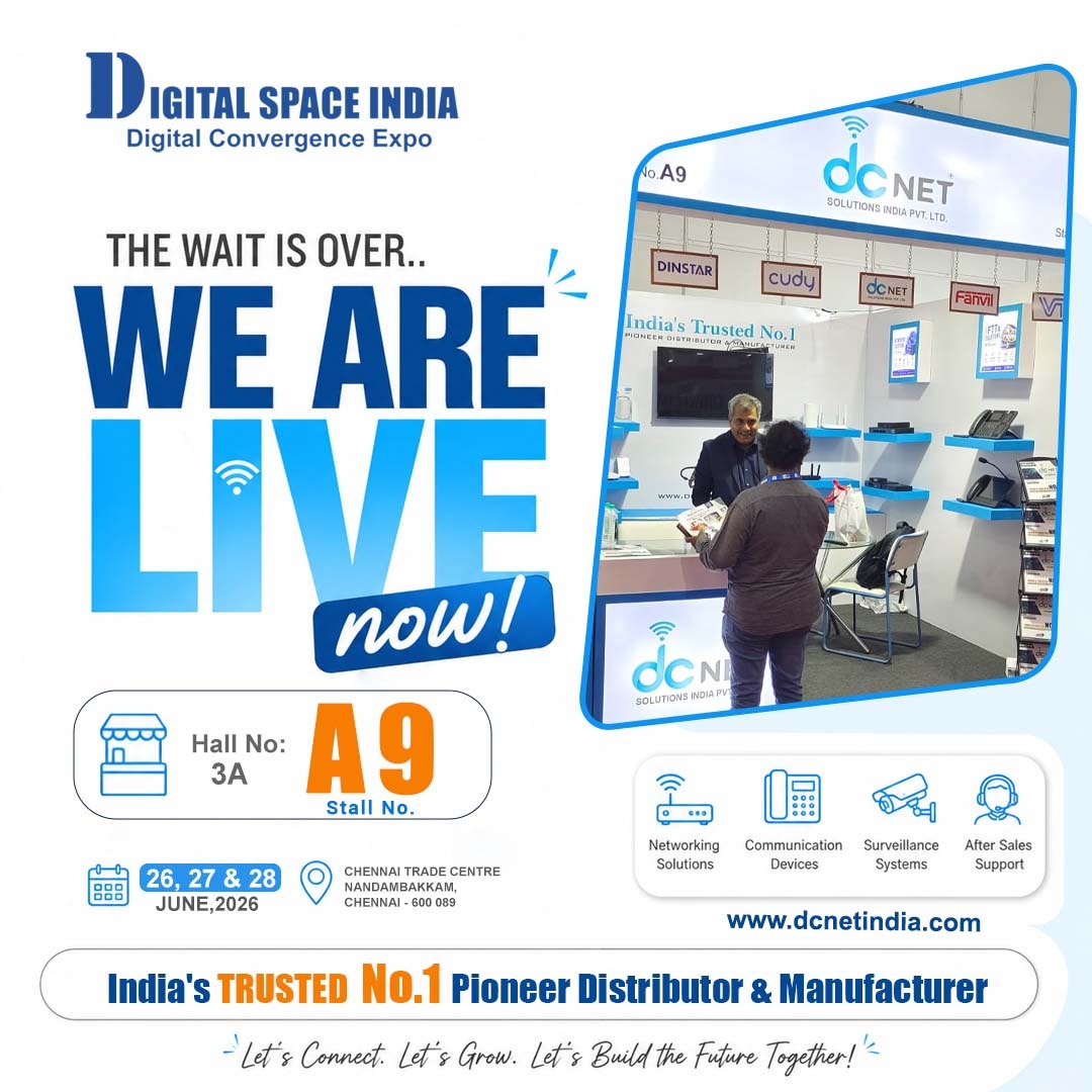 dcnetindia's tweet photo. Chennai, Are You Ready? DCNET is Live Now! 🔥
📍 Visit us at Hall 3A | Stall A9
📅 26–28 June 2026
📍 Chennai Trade Centre
#DCNETIndia #DigitalSpaceIndiaExpo2026 #DSIExpo2026 #Chennai #NetworkingSolutions #TechExpo #Innovation #DigitalTransformation #Dinstar #Fanvil #Cudy https://t.co/5f3aRKeriB