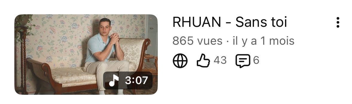 rhuanmusique's tweet photo. On y est presque 🥹 bientôt 1000 vues sur le clip de SANS TOI ❤️ viens voir https://t.co/4QbDRwCKHw https://t.co/fHxRoNJSNu