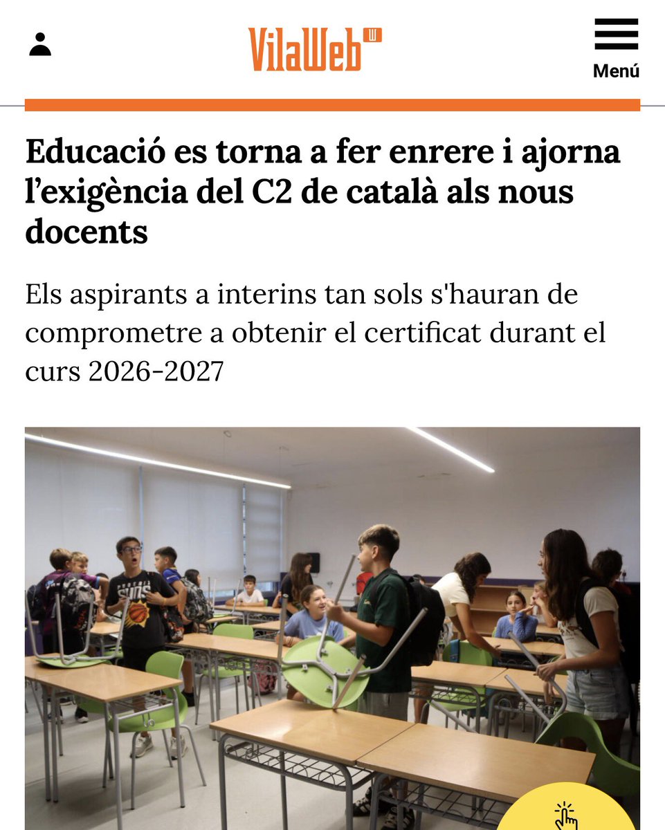 advocats_d's tweet photo. És indignant i, inacceptable, que el Govern torni a ajornar l’exigència del nivell C2 de català, al personal docent dels centres educatius de Catalunya.
Queda palesa la manca de compromís amb el català i amb els valors identitaris del País.
Aquest no és el “govern de tothom” !!! https://t.co/p1tZjRwGjh