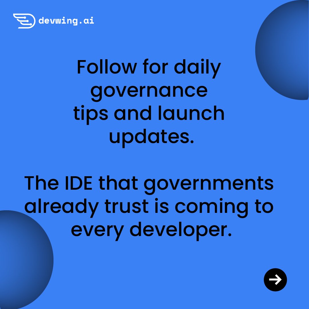 Devwing_ai's tweet photo. 🚀 Governments trust it. Developers will love it.

Stay ahead with Devwing AI and get daily governance insights, product updates, and exclusive launch news. The future of secure, government-grade development is almost here.

Follow us and be among the first to experience the IDE https://t.co/7p3WClp5IF