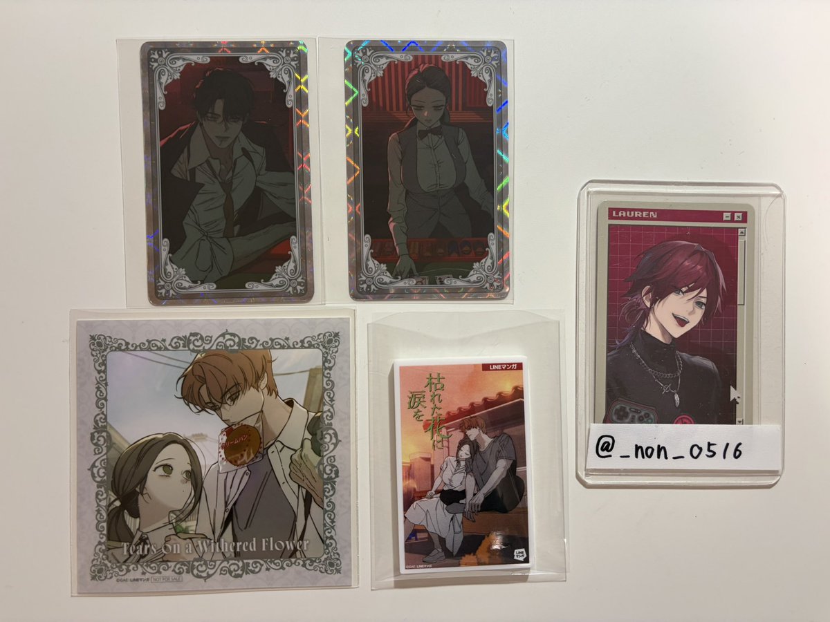 _non_0516's tweet photo. 【交換】 枯れた花に涙を アニメイト POP UP SHOP ホログラムカード コミックデザイン風アクリルマグネット ましかくブロマイド

譲→画像1枚目

求→画像2〜4枚目(👑＞💕)

郵送＞大阪手渡し
お気軽にお声がけください。 https://t.co/45iglYH68o