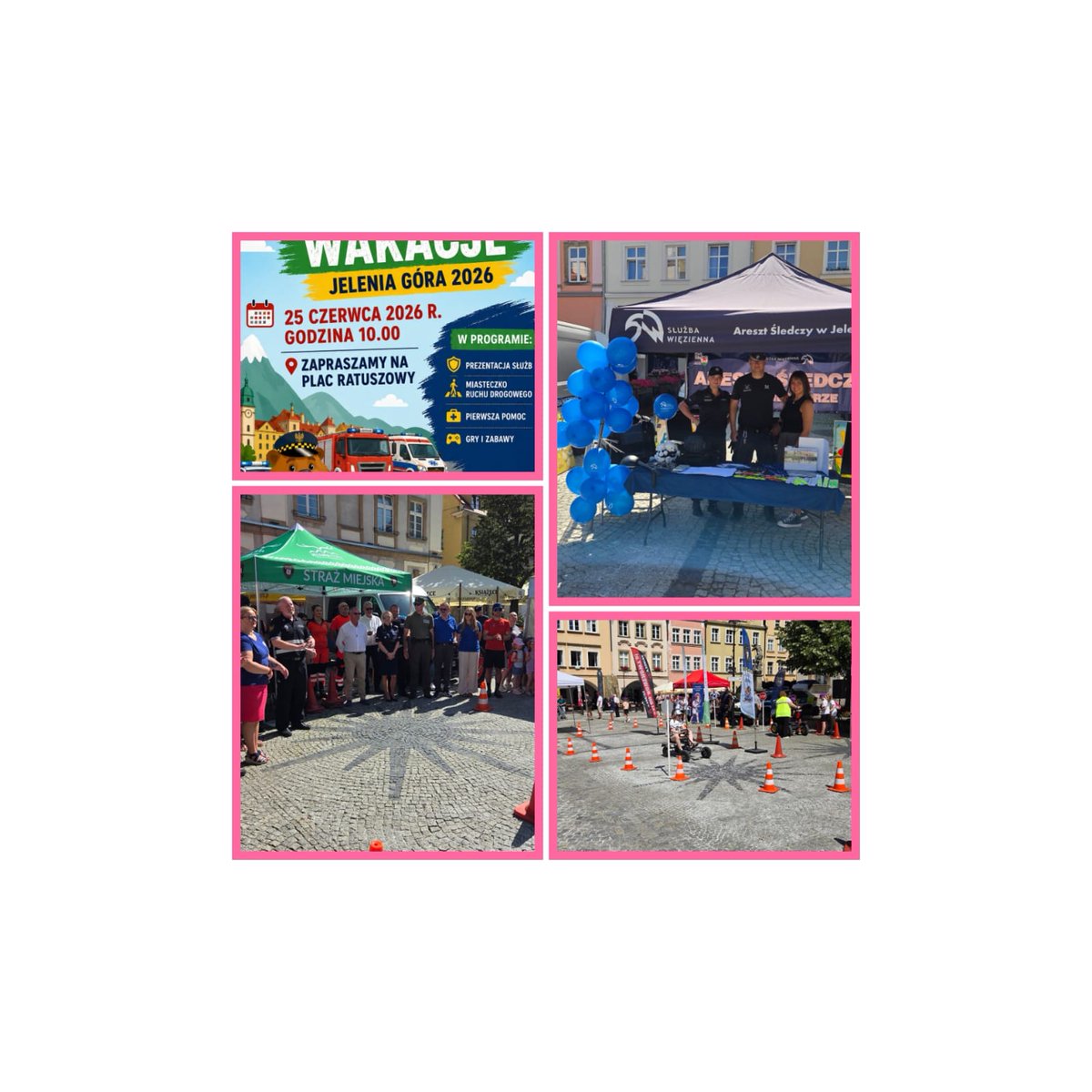 AresztW's tweet photo. W dniu 25 czerwca 2026 r. na terenie Placu Ratuszowego w Jeleniej Górze funkcjonariusze jeleniogórskiego aresztu po raz kolejny wzięli udział w organizowanej przez Straż Miejską w Jeleniej Górze akcji pn. „Bezpieczne Wakacje”.
https://t.co/Pv7Mgsipw6 https://t.co/ixfXJ9Z9vV