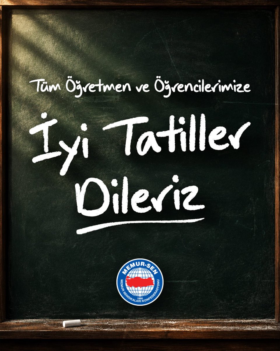 MemurSenKonf's tweet photo. İYİ TATİLLER

Yıl boyunca emek veren, öğrenen, üreten ve hayallerine ulaşmak için gayret gösteren öğrencilerimiz için dinlenme zamanı.

2025-2026 eğitim-öğretim yılı boyunca geleceğimizin teminatı olan çocuklarımızı ve gençlerimizi yetiştirmek için büyük bir gayret gösteren tüm eğitim çalışanlarımıza teşekkür ediyoruz.

Memur-Sen olarak; eğitimin her kademesinde emek veren çalışanlarımızın yanında olmaya, haklarını ve kazanımlarını korumak için mücadele etmeye devam edeceğiz.

Kıymetli öğretmenlerimizin, değerli eğitim çalışanlarımızın, sevgili öğrencilerimizin ve velilerimizin sağlıklı, huzurlu ve mutlu bir tatil dönemi geçirmelerini diliyoruz.

#İyiTatiller