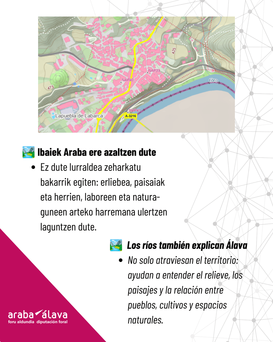 GeoAraba's tweet photo. 🏞️ Arabako ibaiak ortoargazkien bidez azalduta

Infografia honetan, ibaiak ortoargazkien bidez nola interpreta daitezkeen erakusten dizugu.

🗺️ Ura eta Arabako lurraldearen arteko harremana hobeto ulertzeko modu bisual eta erraza da.

🔗 https://t.co/r0B5nOOwkn https://t.co/deDTUmZo76
