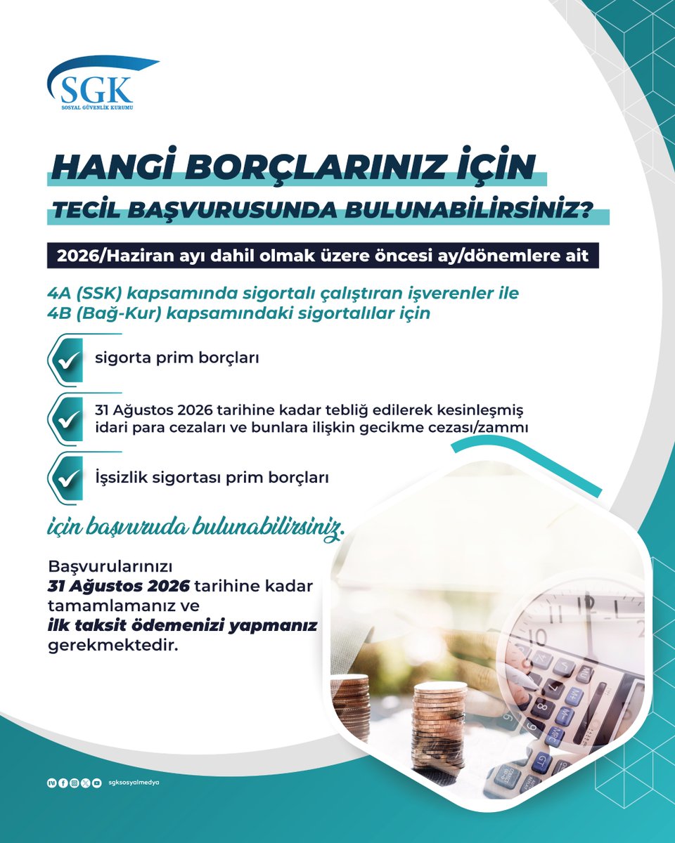 sgksosyalmedya's tweet photo. � Hangi borçlarınız için tecil başvurusunda bulunabileceğinizi biliyor musunuz? https://t.co/ou53qgKRIq