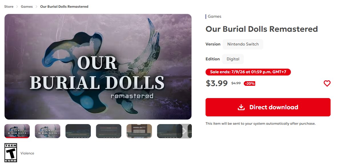 rosevertegames's tweet photo. ☀️ The Nintendo Switch Summer Sale is here!

A remote mountain village. A mysterious ritual. A fate that cannot be escaped. 🕯️

Our Burial Dolls Remastered is now on sale for a limited time.

https://t.co/gbGr3myvDh

#visualnovel #JapaneseHorror #NintendoSwitch #SummerSale https://t.co/NdcMpPE1ZV