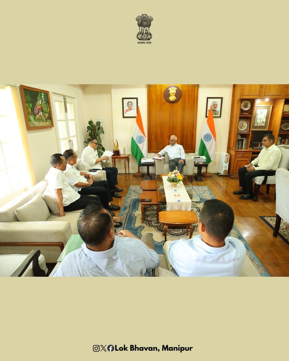 LokBhavManipur's tweet photo. Five Naga MLAs called on the Governor of Manipur at Lok Bhavan, Imphal and raised concerns over the recent killings in the State, seeking the identification and apprehension of those responsible. They urged that the perpetrators be brought to justice in accordance with the law. https://t.co/fuJ3iVBPLI