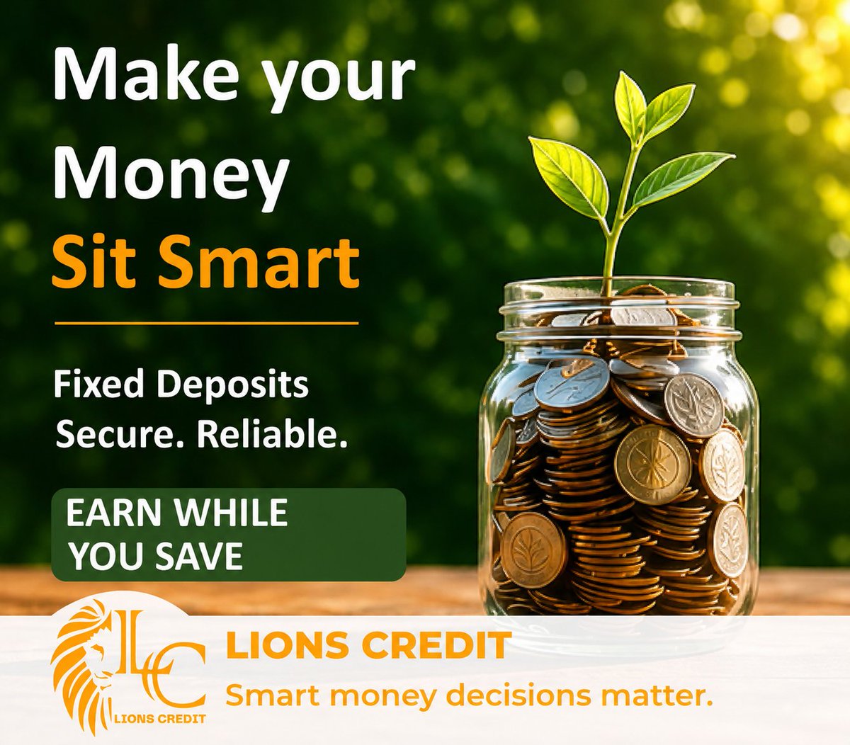 LionsCredit14's tweet photo. π± Make your money sit smart.
Fixed deposits are for planners.
For disciplined, forward-thinking savers.
Secure your funds, earn guaranteed interest, and watch your savings grow with @LionsCredit14 .
Smart money decisions matter. Plan today for tomorrow.
#EarnWhileYouSave #FixedDeposits #SmartMoney #SavingsGoals #LionsCredit