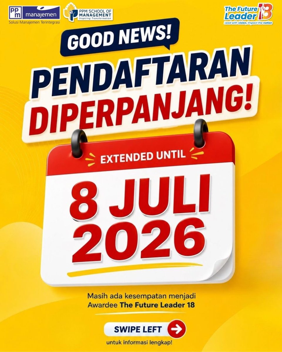 beasiswa_ppmsom's tweet photo. 🚨 LAST CHANCE! Extended until 8 July 2026!

Daftar sekarang! 🔗 https://t.co/Z6zukndYf3
📖 Info syarat lengkap: https://t.co/ME3TFQyyYF
👥 Gabung grup WA resmi biar ga ketinggalan info: https://t.co/6uuImXDwWk
💬 Ada pertanyaan? Chat WA: +62 851-7983-6455 

#TheFutureLeader18 https://t.co/zNTquuyp6s