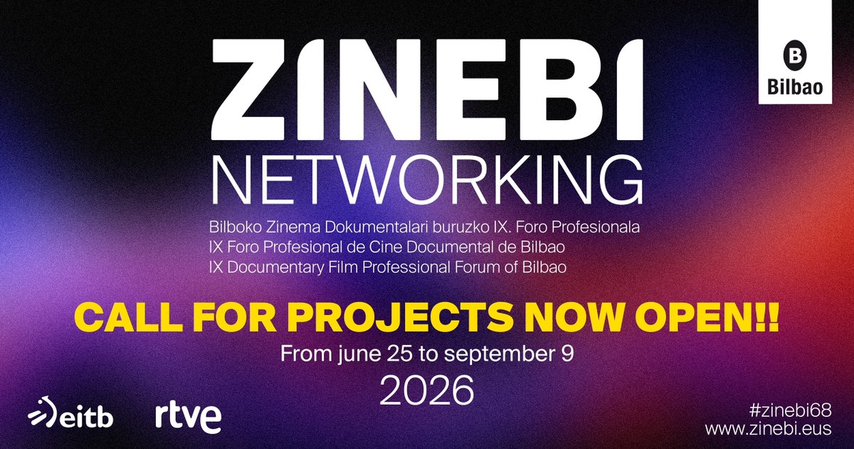 ZinebiFEST's tweet photo. 🎬 Dokumental luzeen proiekturen bat duzu?
ZINEBIk aurkezteko deialdia ireki du Bilboko Dokumentalen Zinema Foro Profesionalaren IX. edizioa – ZINEBI Networking-en parte hartzeko. Foroa Jaialdiaren 68. edizioaren esparruan egingo da.
ℹ️ https://t.co/lCfFZyqLa7 https://t.co/OcwlKyGV3c