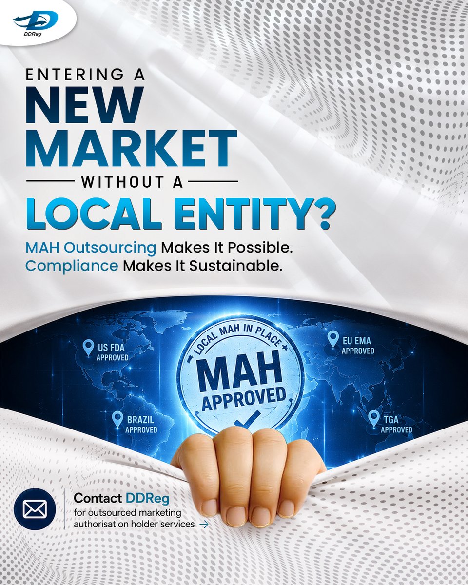 DDRegPharma's tweet photo. Expanding into a market often means proving local presence before you sell.
#MAH outsourcing removes that barrier, no overhead.
The US, EU, Australia, and Brazil each with its own rules.
Market entry shouldn't wait on infrastructure.
Connect: https://t.co/ejxTv4bA0Y #DDReg https://t.co/10PIZEQdqO