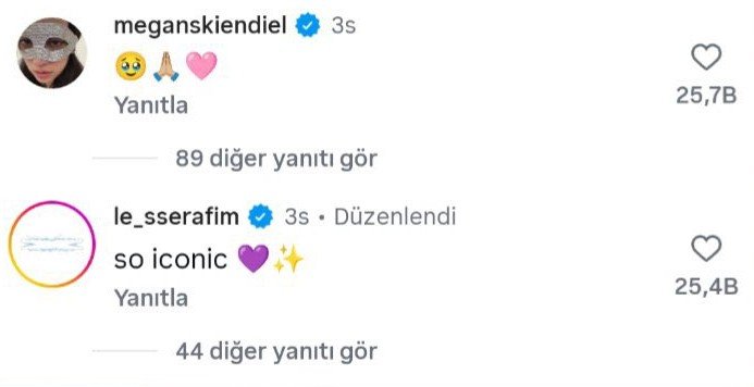 JJKHypeFeed's tweet photo. KATSEYE’s member ‘Megan’ &amp; LE SSERAFIM commented under #JUNGKOOK’s ‘ICONIC BY MISTAKE’ dance challenge video on Instagram!🔥

👱‍♀️: “🥹🙏🩷”
👥: “so iconic 💜✨”

Also KATSEYE official IG account reposted and LE SSERAFIM official IG account shared on story his video!🔥 https://t.co/bYF4JgPWKU