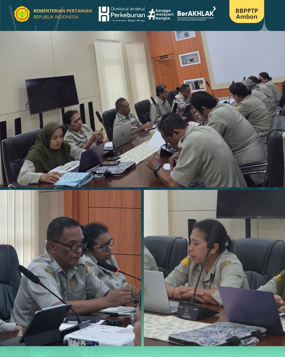 BbpptpAmbon's tweet photo. Rakor internal BBPPTP Ambon mengevaluasi kinerja 2026 dengan capaian anggaran 49,69%. Kepala Balai instruksikan percepatan bantuan pemerintah, penguatan sinergi mitra, dan mitigasi risiko penyaluran benih di lapangan. https://t.co/jEPVN26Yln