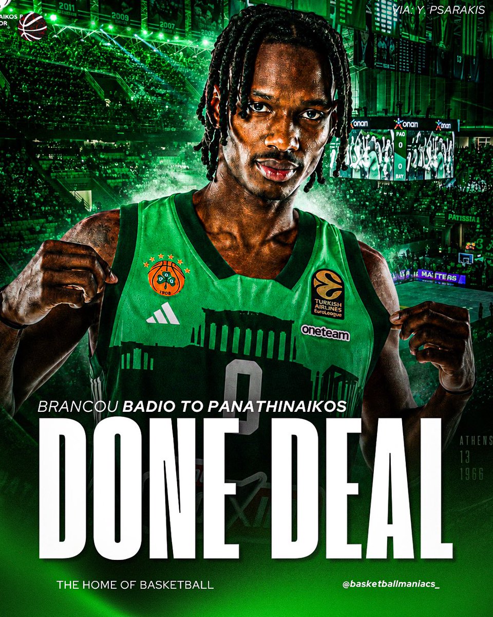 bballmaniacs_'s tweet photo. DONE DEAL: Brancou Badio will continue his career to Panathinaikos🚨👀

Via: @YPsar 

#paobc #paobcgr #olympiacosbc #euroleague #valencia https://t.co/Q7GQJEbopq