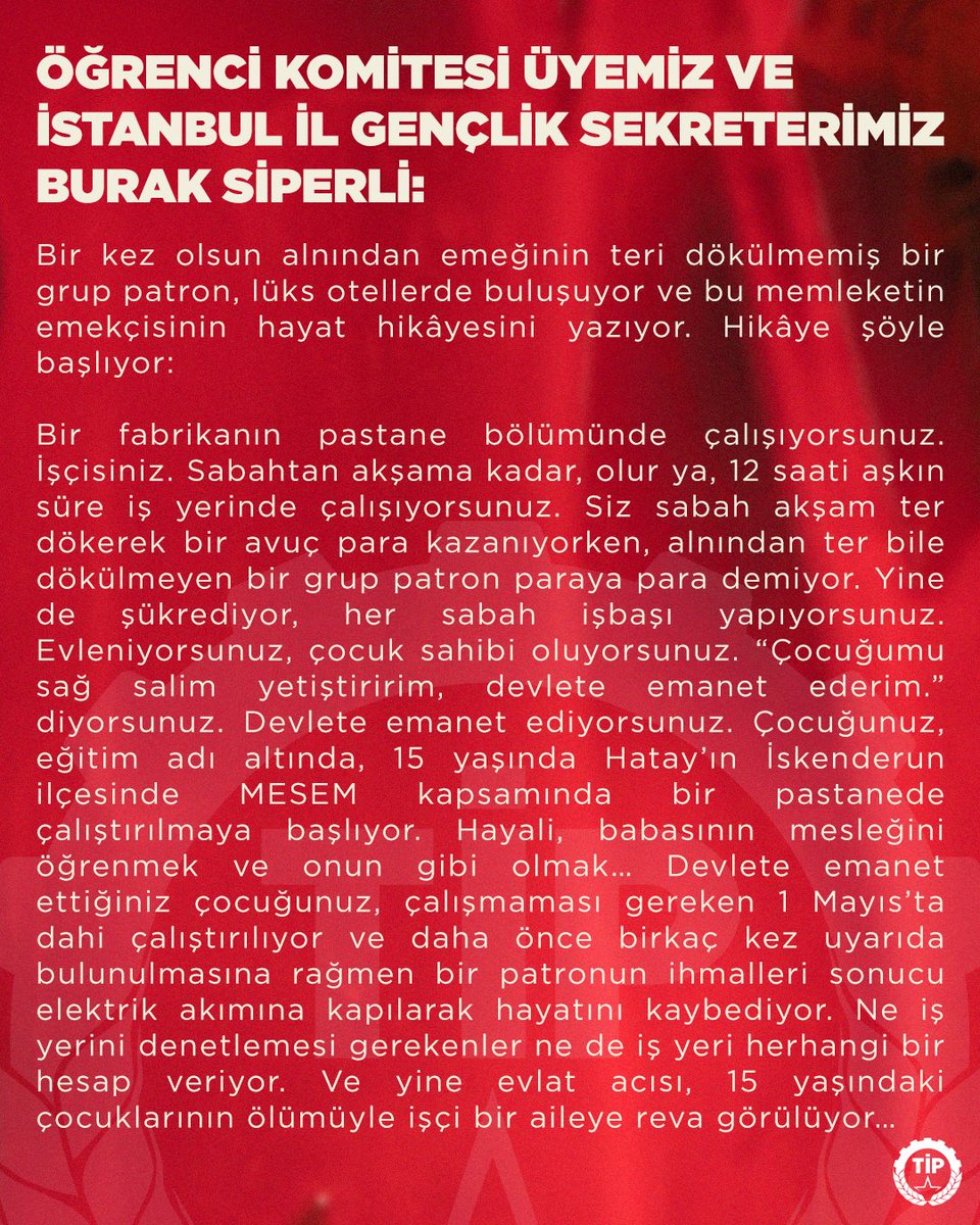 tipliogrencii's tweet photo. MESEM’li kardeşlerinin canı üzerine pazarlık yapılan salonları bastıkları gerekçesiyle tutuklanan gençler yargılanıyor.

İstanbul İl Gençlik Sekreterimiz Burak Siperli'nin savunması:

"Çünkü biz çocukların yaşamından, emekçilerin alın terinden ve memleketin haysiyetinden yana durduk."