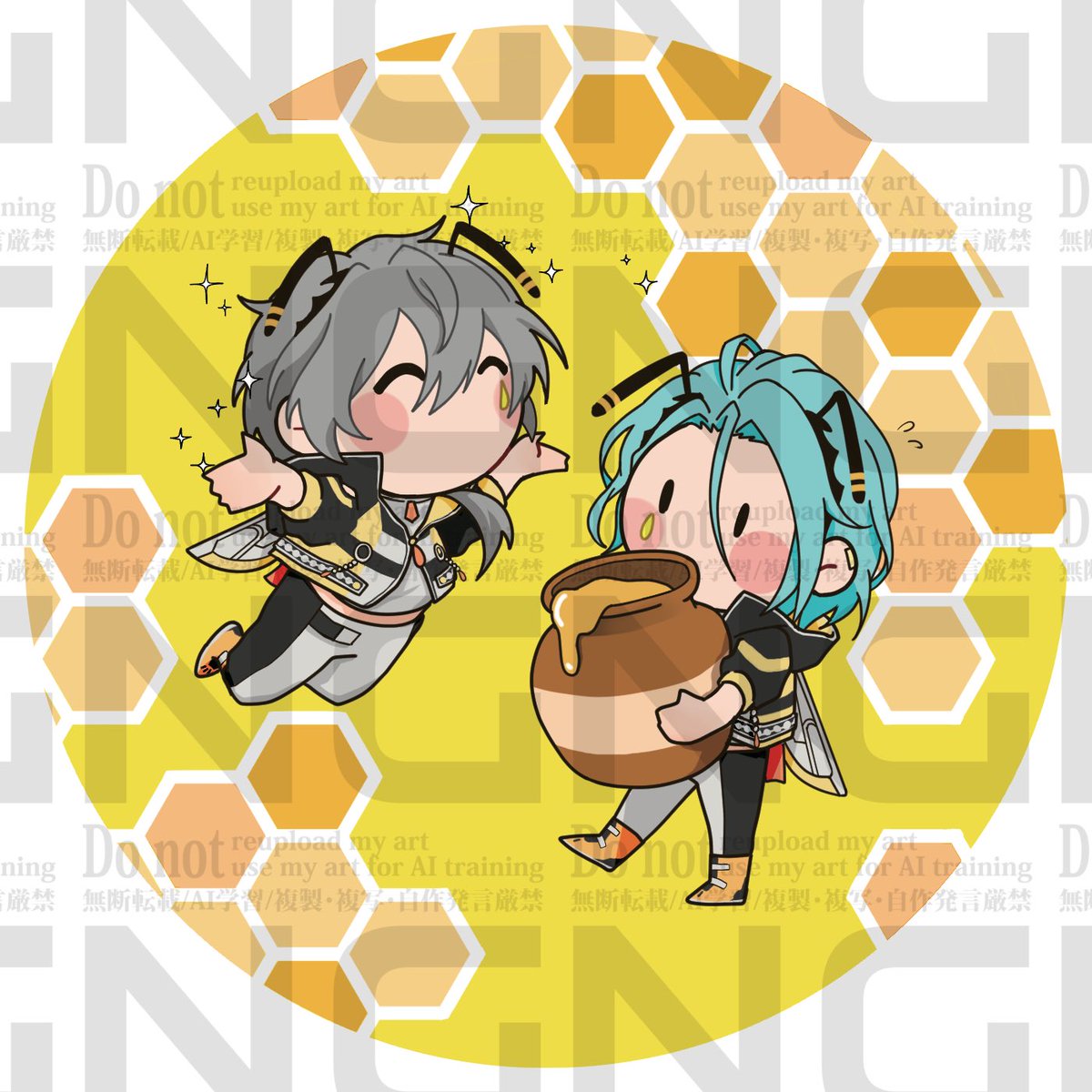 N16724's tweet photo. 許可もらったのでアイコンとヘッダーの全体図🩶🩵
突然ふたりの描いたニキひめが欲しいですって言った我儘を叶えてくれて大感謝。天才、嬉しい！

はにーびー💛喜助さん
まなしーかー🖤ろきさん https://t.co/dKZX7fVBQ3