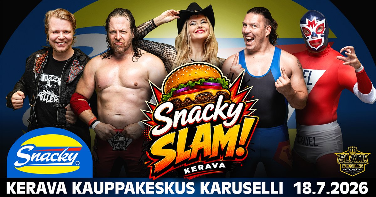 SnackyFIN's tweet photo. 💥Kerava, ootteko valmiita?

SNACKY SLAM! saapuu Kauppakeskus Karuselliin la 18.7. klo 15.

🇫🇮 Suomi vs. 🇸🇪 Ruotsi
🍔 Snackyn burgerit
🎟️ Maksuton koko perheen tapahtuma

Nähdään Keravalla!

#Snacky #Kerava #Showpaini https://t.co/k6snhYGZam