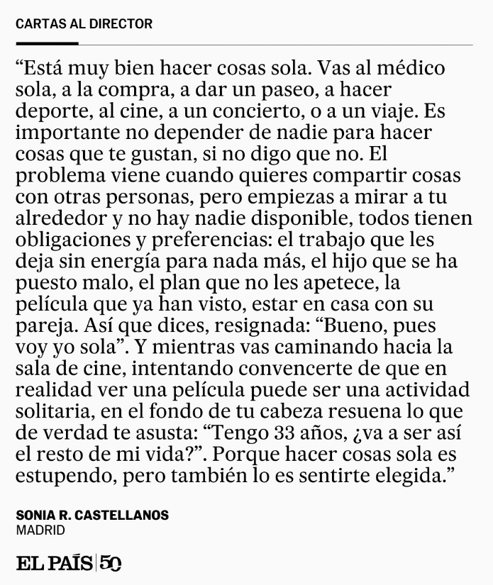 FPJ_Loretta's tweet photo. Y por eso en inglés se distingue entre "solitude" y "loneliness". Lo segundo es muy duro. https://t.co/FjmvGE1U2o