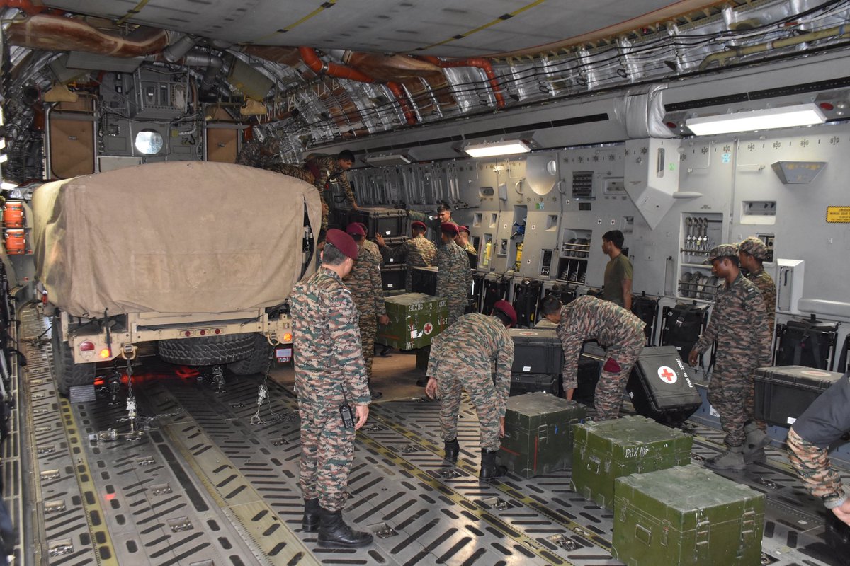 ShivAroor's tweet photo. India launches Operation Amistad for earthquake-hit Venezuela. 2 IAF C-17s are en route with a 41-member Indian Army medical team from 60 Para Field Hospital + 6 tonnes of relief supplies and a BHISHM Cube modular field hospital capable of treating up to 200 patients. https://t.co/CzwtbxBYiv