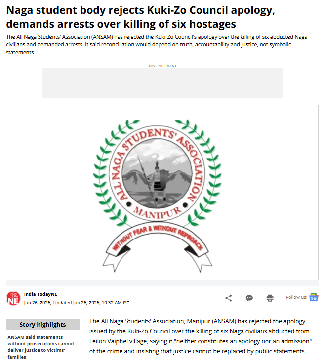 ThianlunSitlhou's tweet photo. #ANSAM crying for "justice" while hiding behind #NSCN-IM's guns for decades. Same outfit that runs parallel govt &amp; extortion rackets now wants #Manipur Police to arrest #Kukis?  Hypocrisy level: #Naga classic. Apology rejected, taxes collected tho. 

https://t.co/9DpgF4DiTc https://t.co/3qnRND7WrO