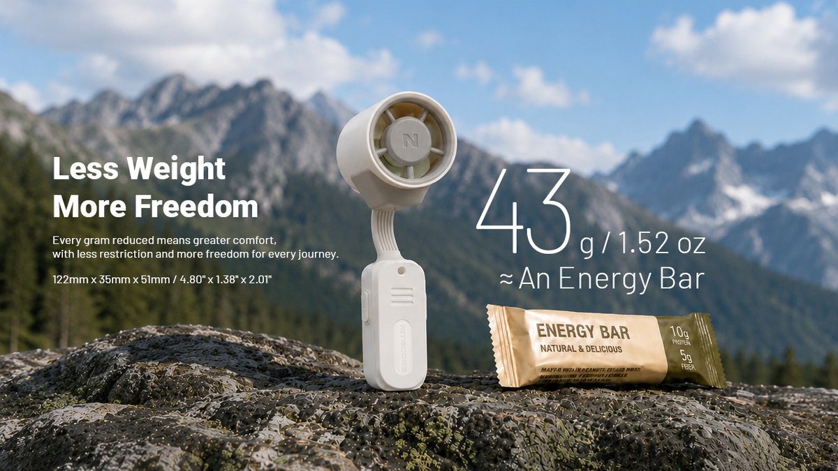 nitecorelight's tweet photo. New drop: NCF20 clip-on fan.
Just 43g, hands-free, and ready for the trail. Clip it on, stay cool, keep moving.

#nitecore #ncf20 #outdoorgear #ultralightbackpacking #portablefan #hikingtrails #backpacking https://t.co/j7SUwBl63K