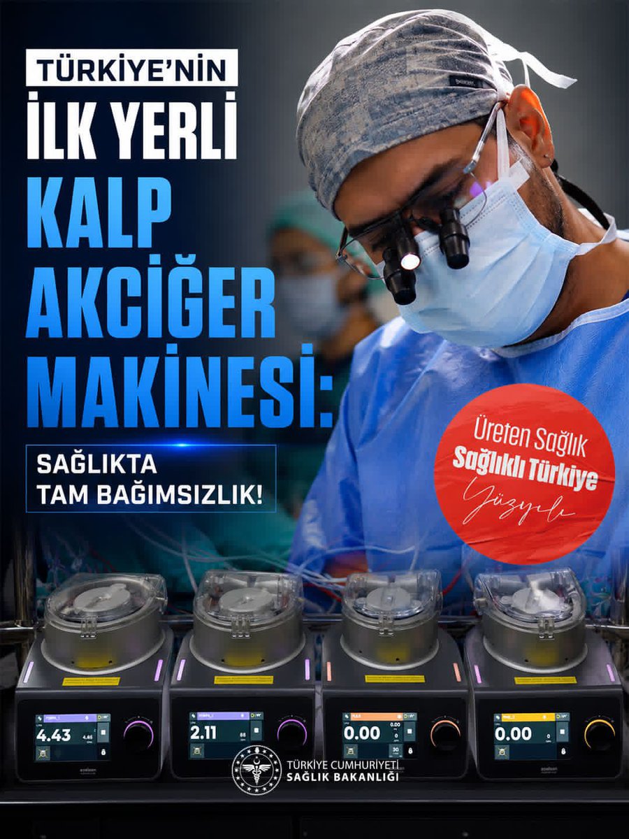 Payasdevlet's tweet photo. Türkiye'nin yerli ve milli kalp-akciğer makinesiyle ilk ameliyat başarıyla tamamlandı. Cumhurbaşkanımız @RTErdogan’ın liderliğinde koruyan, geliştiren ve üreten sağlık vizyonuyla Türkiye Yüzyılı’nı sağlıkta teknolojinin zirvesine taşıyoruz.

#ÜretenSağlık https://t.co/n7wIsySxDC