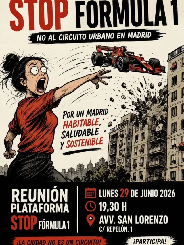 HortalezaPV's tweet photo. La plataforma Stop #F1 Madrid convoca una nueva #asamblea este lunes abierta al vecindario para hablar sobre el Gran Premio 🏎️

📍 A las 19.30 horas en el local de la @AVSanLorenzo (calle Repelón, 6) https://t.co/LNTXUN72pP
