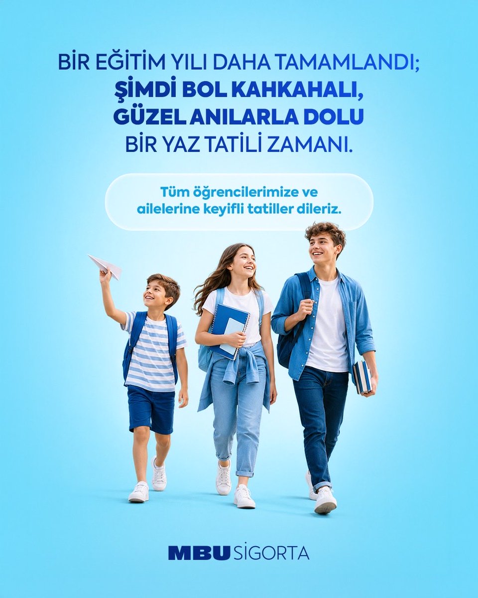 MbuSigorta's tweet photo. Bir eğitim yılı daha geride kaldı… 🎒☀️ Şimdi dinlenme, eğlenme ve birbirinden güzel anılar biriktirme zamanı!

Tüm öğrencilere ve ailelerine bol kahkahalı, huzurlu, sağlıklı ve unutulmaz bir yaz tatili diliyoruz. https://t.co/8fr3TgGqB7