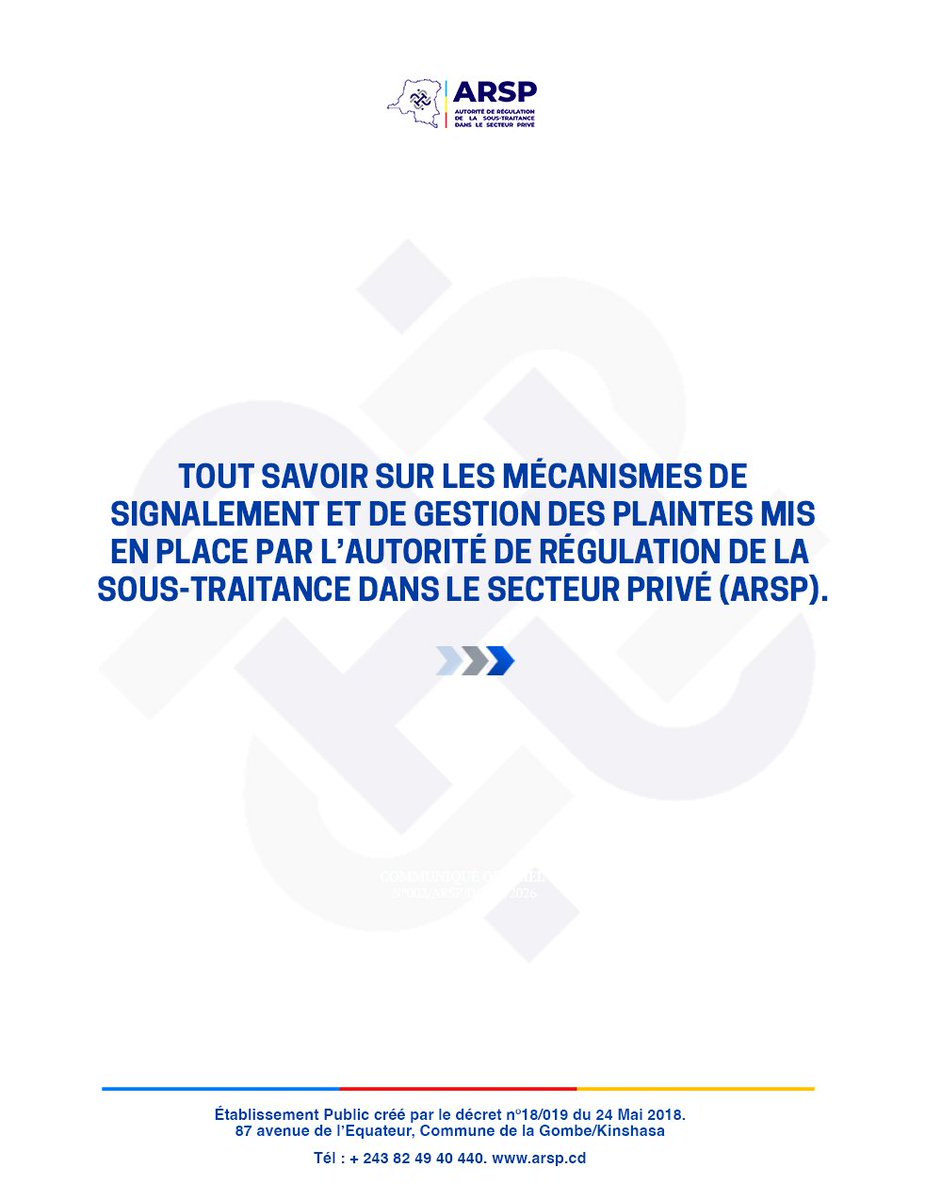 ArspRdc's tweet photo. Ce qu'il faut savoir sur les mécanismes de signalement et de plaintes à l'ARSP.
#ARSP #SousTraitance #Signalement #Déclarations
1/2 https://t.co/sJxRQ69R90