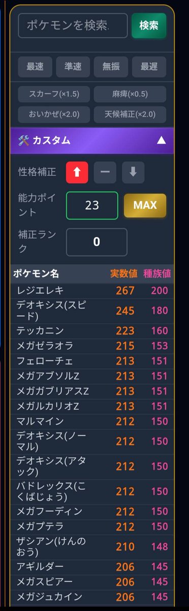 SOLA_Champions's tweet photo. SOLAの「すばやさ計算」、ここまでできます👇

✅ 全ポケモンのすばやさ一覧表を搭載
カスタム機能で全員の素早さを一括調整できます
✅ パーティのポケモンを反映 or 手入力で調整
どのポケモンのどのラインまで抜くか、一覧を見ながら最適化🎯
✅ 「一覧表へジャンプ」機能
調整したポケモンが今どのラインにいるか一発で確認⚡
✅ 調整後そのままパーティ登録（性格・素早さ努力値が反映）

分かりやすく、見やすく。初心者の方もラクラク🔰
▶️https://t.co/1aYXDQeEqR
#ポケモンチャンピオンズ #ポケチャン
#すばやさ計算 #ポケモン対戦
#ポケモン初心者 #ポケモン好きと繋がりたい