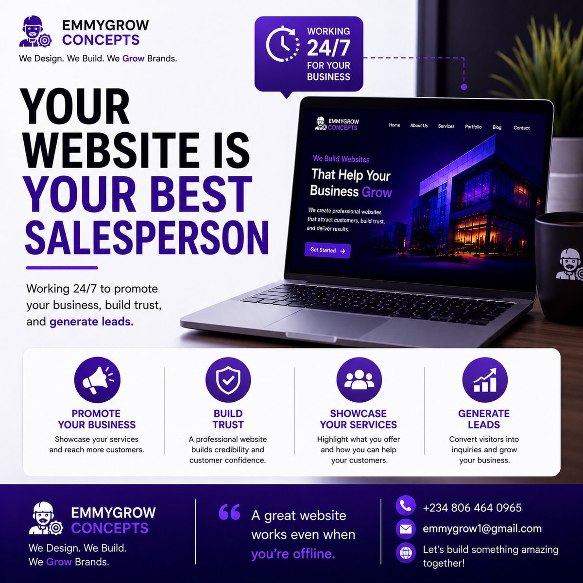 Emmygrow1's tweet photo. Your website never sleeps.
It promotes your business, builds trust, and generates leads 24/7.
Is yours doing its job?
#WebDesign #WordPress #BusinessGrowth https://t.co/CY5m6t2jni