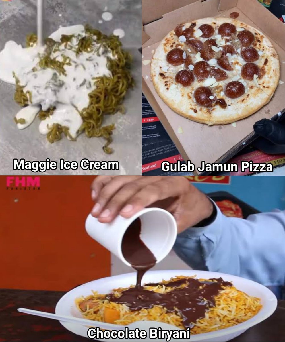 sanjukgupta1987's tweet photo. 🍦 खाने के नाम पर Experiment भी कुछ ही हद तक अच्छा लगता है! 🤦‍♂️😂

कल एक दोस्त ने पार्टी रखी थी। सोचा था बढ़िया खाना मिलेगा, लेकिन जैसे ही टेबल खाना आया... पूरा mood ही खराब हो गया!

Maggie Ice Cream, Gulab Jamun Pizza, Chocolate Biryani

इन व्यंजन को देखते ही पार्टी का पूरा मूड ही खराब हो गया और बिना खाए ही वापस आना पड़ा।

अब आप बताइए... क्या आपने इनमें से कोई डिश कभी try किया है?