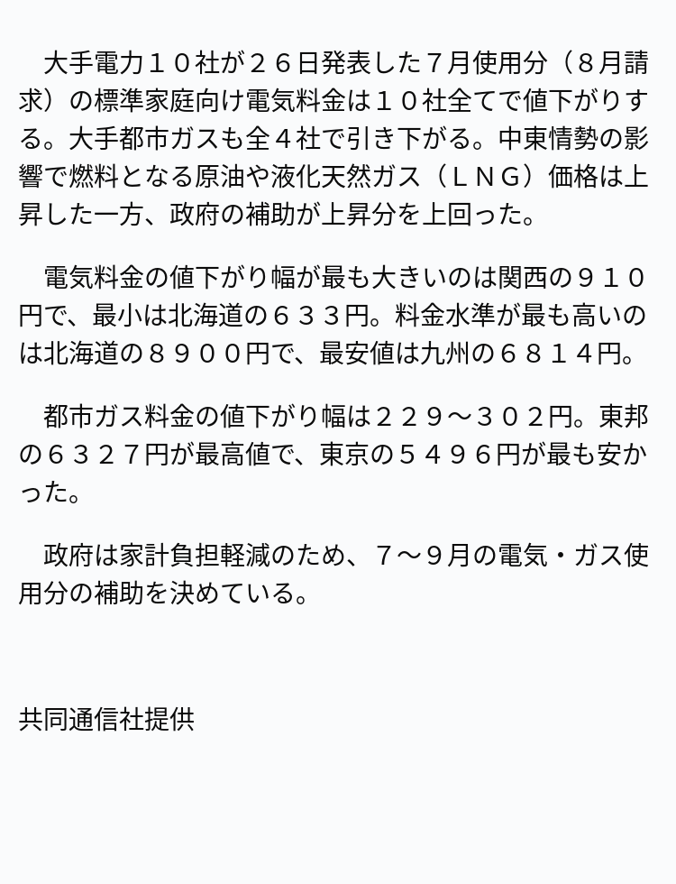 速報】電気代、大手全10社で値下がり ※記事は投稿時点の内容です 速報】電気代、大手全10社で値下がり ※記事は投稿時点の内容です